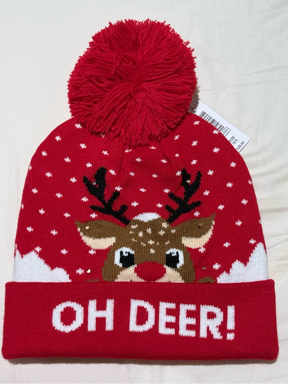 Merry & Bright women 'Oh Deer!' Pom-Pom Knit Beanie